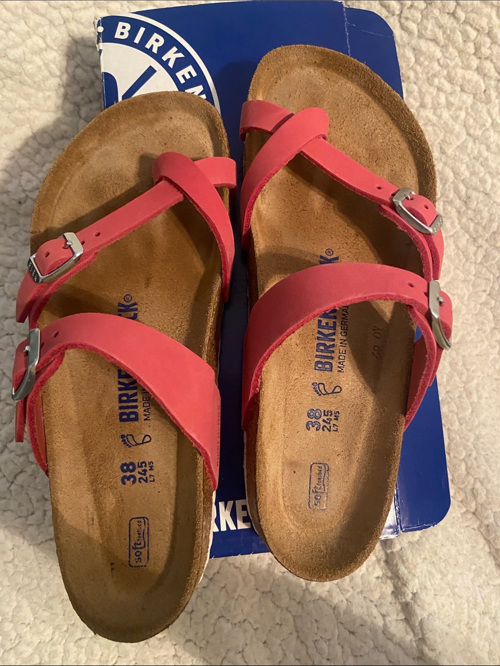 Birkenstock women’s Red uDouble-Strap Toe-Loop Sandals - Picture 5 of 14